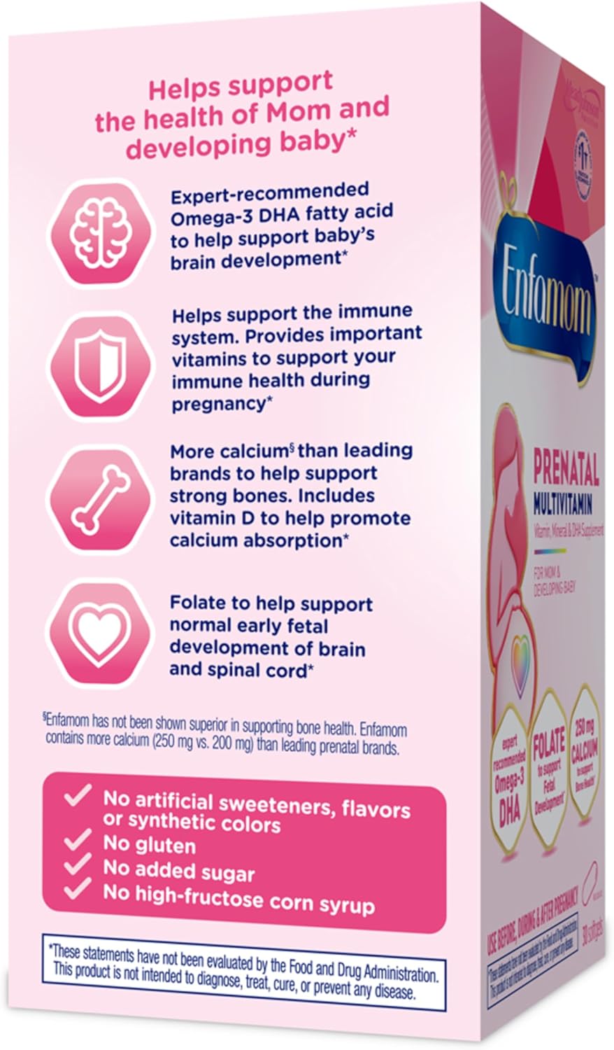 Enfamil Enfamom Prenatal Vitamin & Mineral, Supplement for Women with Calcium, Vitamin D, Vitamin C, Omega 3 DHA, 90 softgels (3 month supply) 90 count