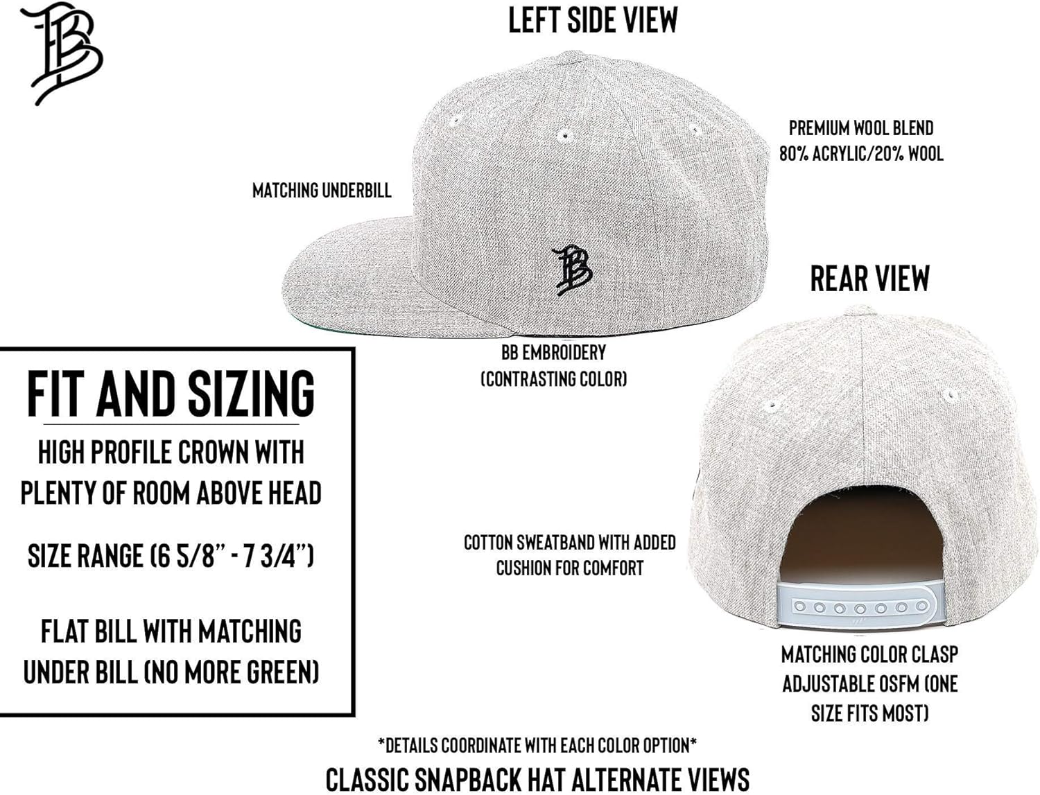 Branded Bills Sugar Skull Hat, Multiple Styles Heather Grey Classic Snapback