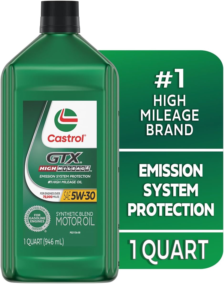 Castrol Gtx High Mileage 5W-30 Synthetic Blend Motor Oil, 1 Quart, Pack of 6