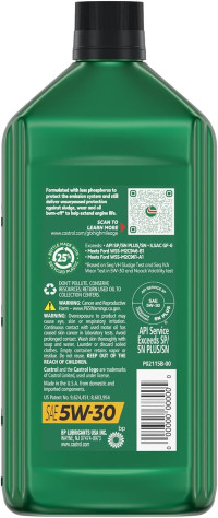 Castrol Gtx High Mileage 5W-30 Synthetic Blend Motor Oil, 1 Quart, Pack of 6