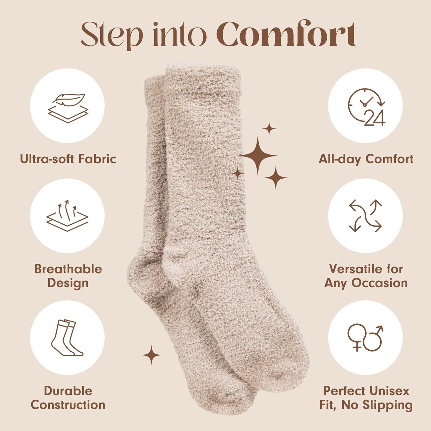 Unboxme Gifts Warm & Cozy Ultra-Luxe Cloud Sock for Women & Men - Super Soft Luxurious Fabric Sleep Socks 1 Pair Stone Cloud