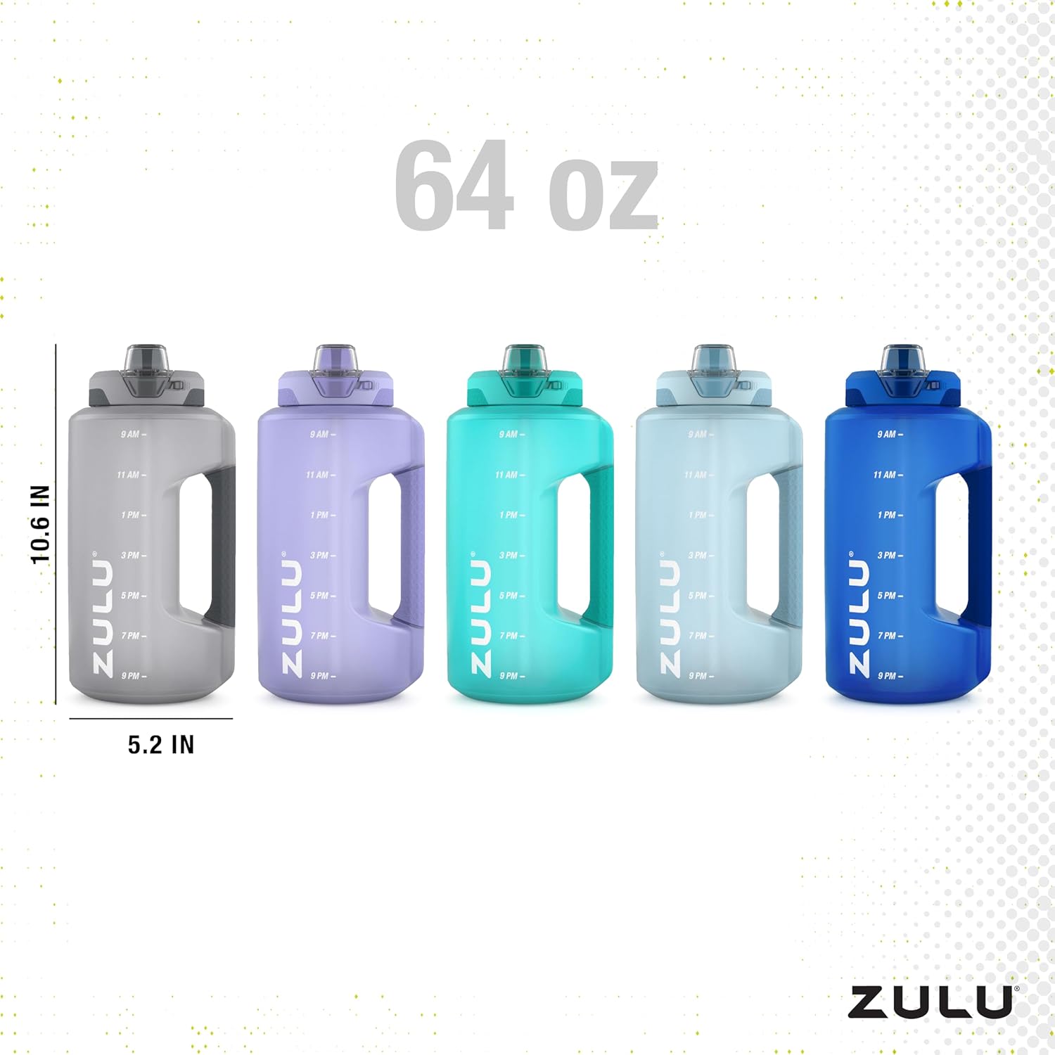 ZULU Goals Large Water Bottle Jug with Time Marker & Handle for All Day Hydration | Silicone Soft Straw with Locking Leak-Proof Lid | For Gym, Camping, Workout, and Outdoors | BPA-Free | 64oz, 128oz Grey 64oz