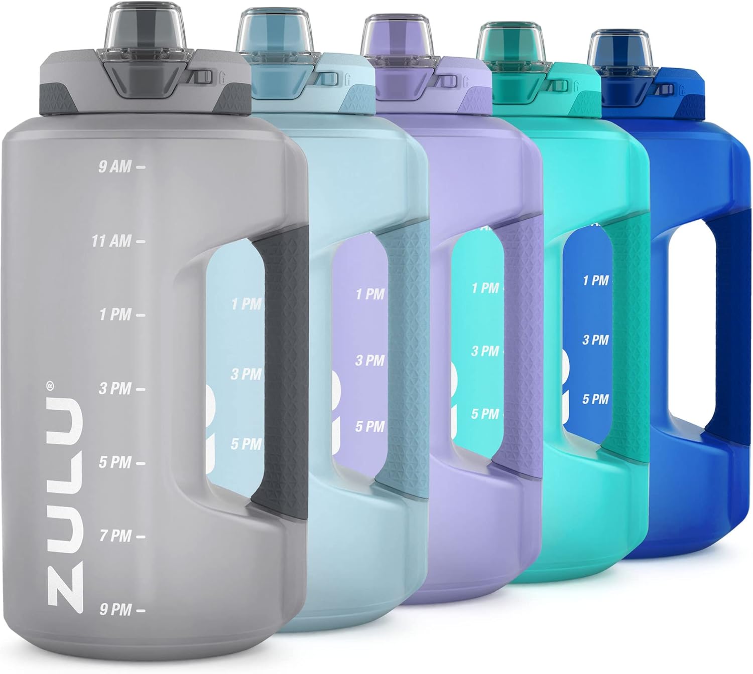 ZULU Goals Large Water Bottle Jug with Time Marker & Handle for All Day Hydration | Silicone Soft Straw with Locking Leak-Proof Lid | For Gym, Camping, Workout, and Outdoors | BPA-Free | 64oz, 128oz Grey 64oz