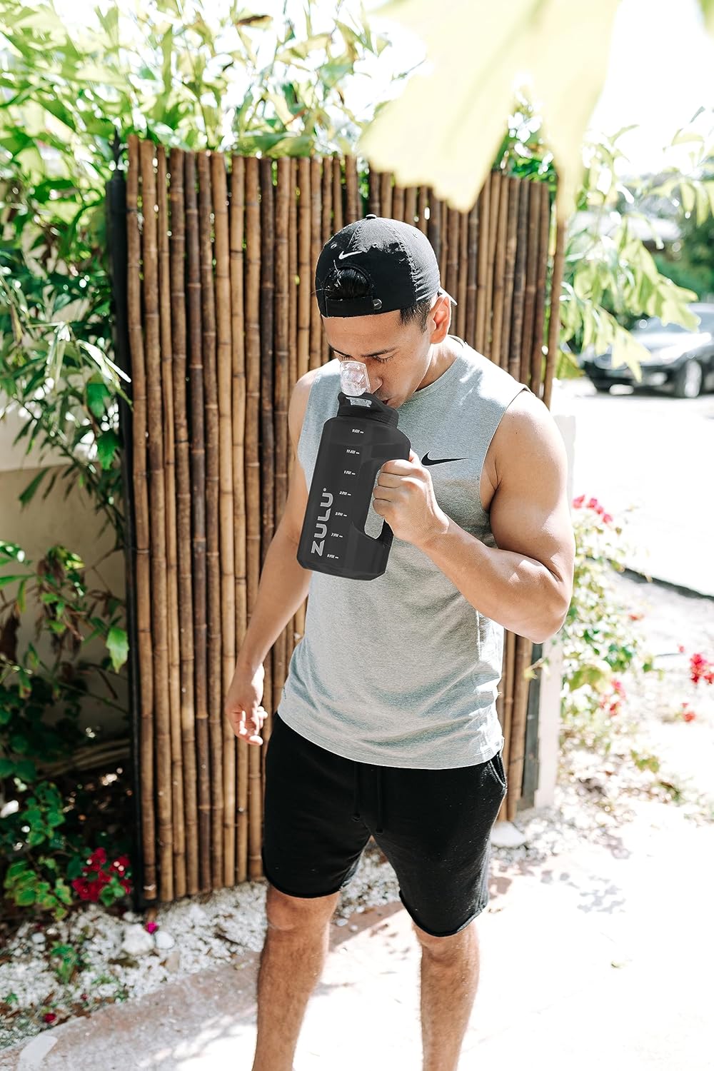 ZULU Goals Large Water Bottle Jug with Time Marker & Handle for All Day Hydration | Silicone Soft Straw with Locking Leak-Proof Lid | For Gym, Camping, Workout, and Outdoors | BPA-Free | 64oz, 128oz Grey 64oz