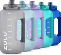 ZULU Goals Large Water Bottle Jug with Time Marker & Handle for All Day Hydration | Silicone Soft Straw with Locking Leak-Proof Lid | For Gym, Camping, Workout, and Outdoors | BPA-Free | 64oz, 128oz Grey 64oz