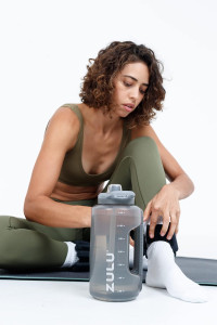 ZULU Goals Large Water Bottle Jug with Time Marker & Handle for All Day Hydration | Silicone Soft Straw with Locking Leak-Proof Lid | For Gym, Camping, Workout, and Outdoors | BPA-Free | 64oz, 128oz Grey 64oz