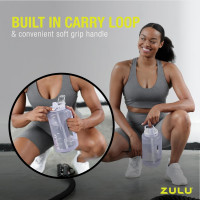 ZULU Goals Large Water Bottle Jug with Time Marker & Handle for All Day Hydration | Silicone Soft Straw with Locking Leak-Proof Lid | For Gym, Camping, Workout, and Outdoors | BPA-Free | 64oz, 128oz Grey 64oz