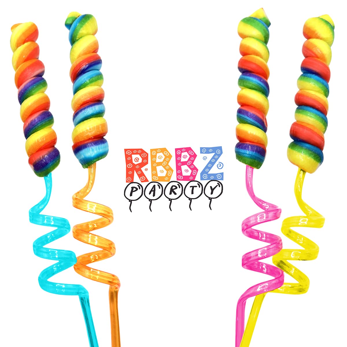 Rainbow Candy Crazy Straws Big Lollipops - Colorful Swirl Suckers Individually Wrapped (8 pieces - 50 grams per pop) Great for Birthday Party Favors - Carnival - Candy Buffet - Novelty Candy for Kids and Adults (Rainbow) Fruit 8 Count