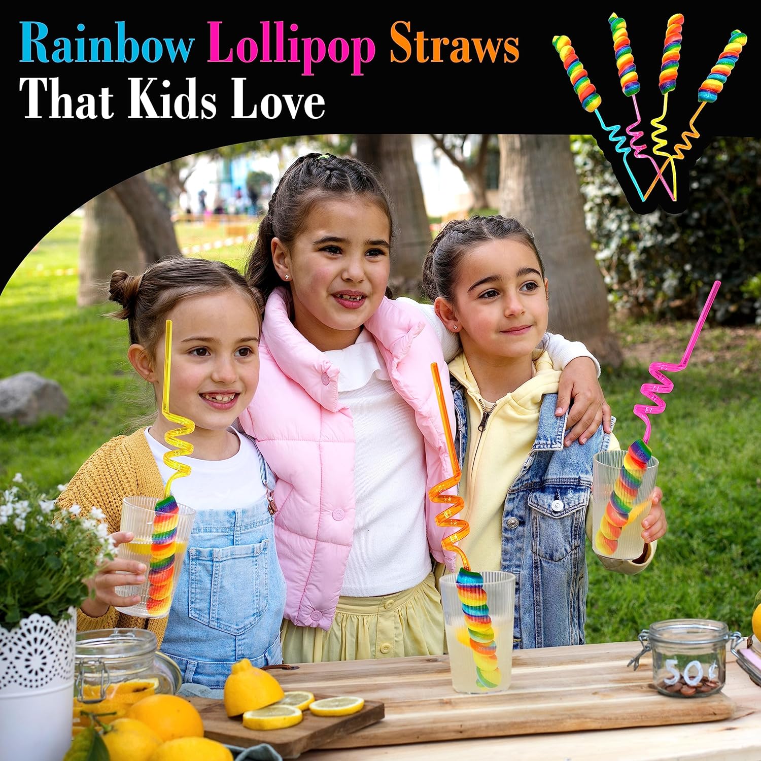 Rainbow Candy Crazy Straws Big Lollipops - Colorful Swirl Suckers Individually Wrapped (8 pieces - 50 grams per pop) Great for Birthday Party Favors - Carnival - Candy Buffet - Novelty Candy for Kids and Adults (Rainbow) Fruit 8 Count