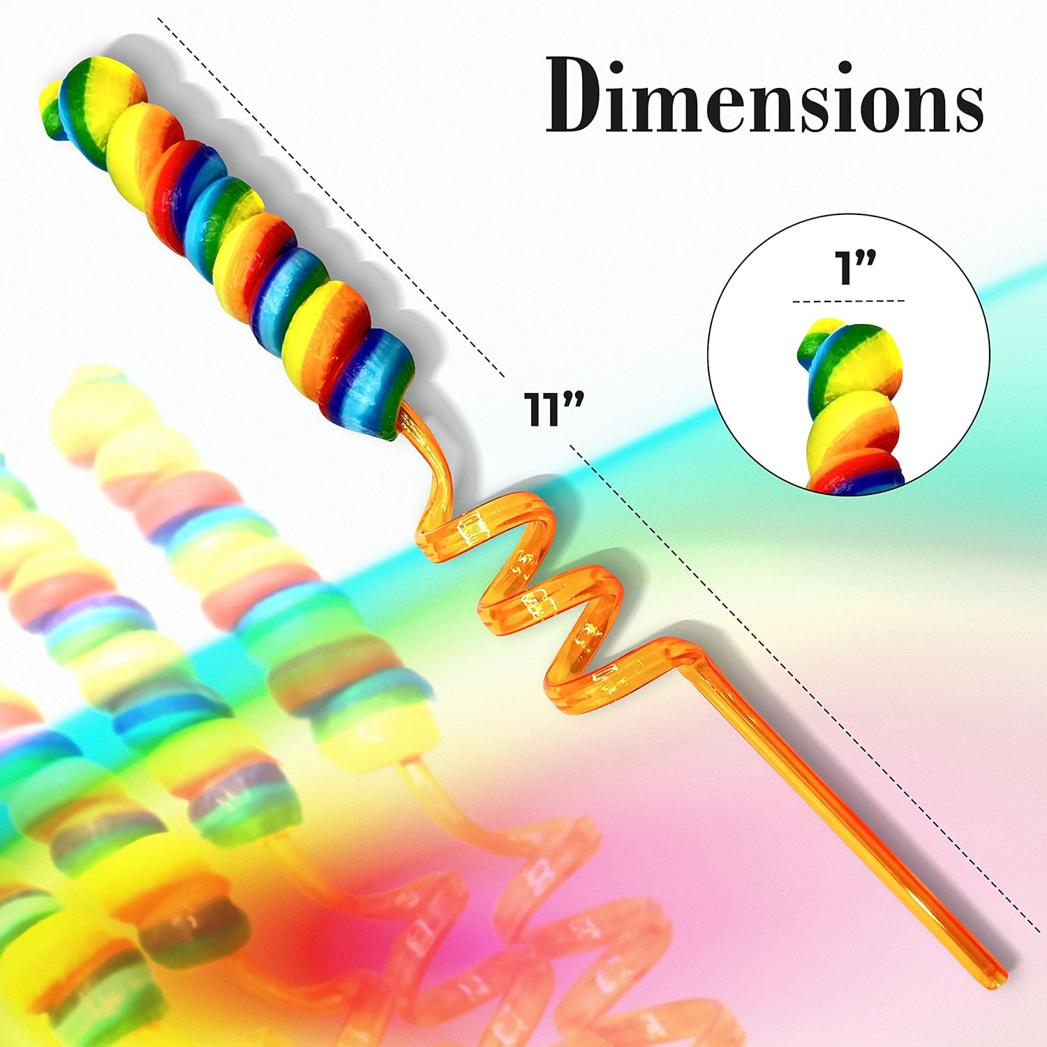 Rainbow Candy Crazy Straws Big Lollipops - Colorful Swirl Suckers Individually Wrapped (8 pieces - 50 grams per pop) Great for Birthday Party Favors - Carnival - Candy Buffet - Novelty Candy for Kids and Adults (Rainbow) Fruit 8 Count