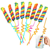 Rainbow Candy Crazy Straws Big Lollipops - Colorful Swirl Suckers Individually Wrapped (8 pieces - 50 grams per pop) Great for Birthday Party Favors - Carnival - Candy Buffet - Novelty Candy for Kids and Adults (Rainbow) Fruit 8 Count