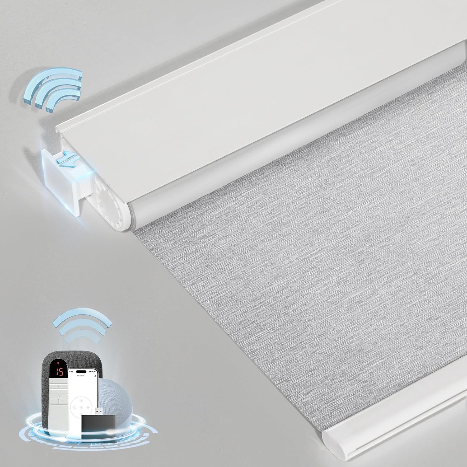 Smart Motorized Blinds with Remote, Cordless No-Drill Automatic Roller Shades, Blackout Electric Blind for Windows, Grey, 35 x 72 S2-grey 35