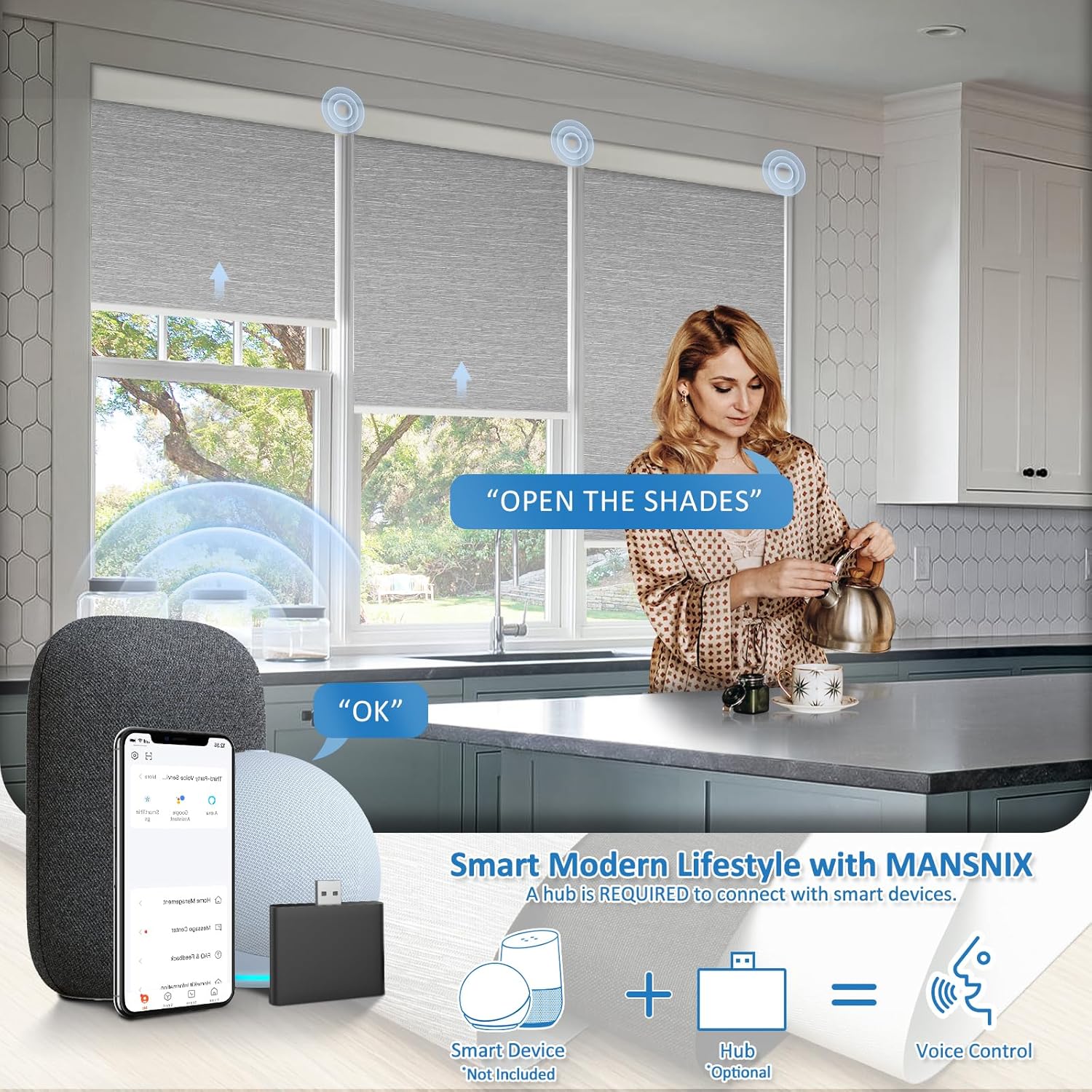 Smart Motorized Blinds with Remote, Cordless No-Drill Automatic Roller Shades, Blackout Electric Blind for Windows, Grey, 35 x 72 S2-grey 35