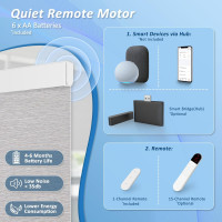 Smart Motorized Blinds with Remote, Cordless No-Drill Automatic Roller Shades, Blackout Electric Blind for Windows, Grey, 35 x 72 S2-grey 35
