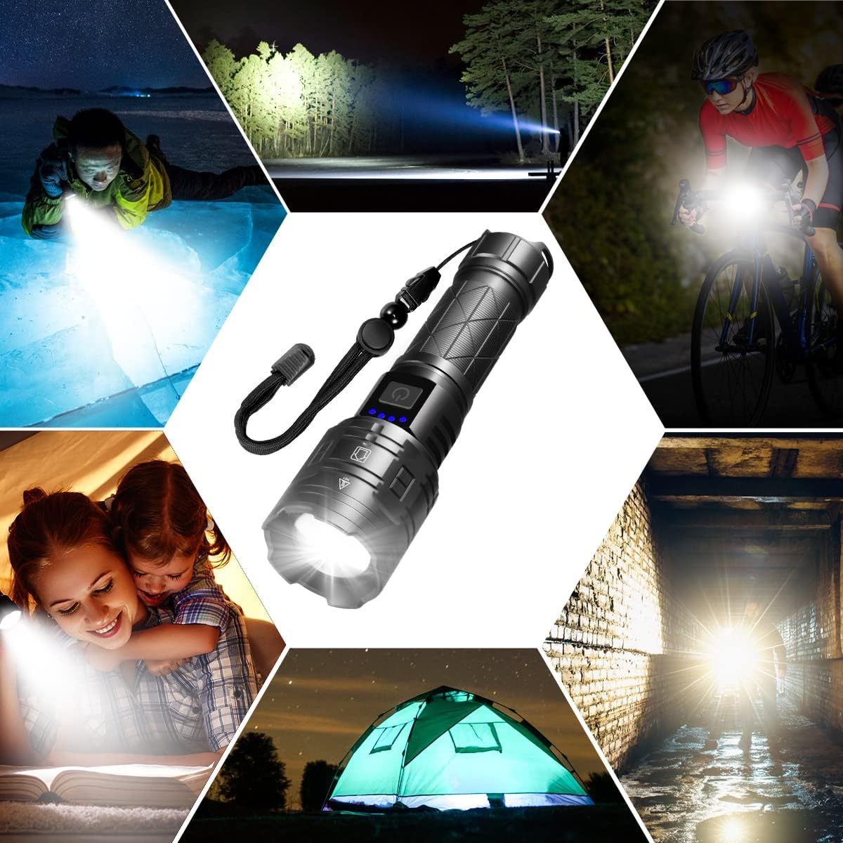 IkeeRuic Rechargeable Flashlights High Lumens, Powerful Tactical Flashlights, 5 Modes LED Flashlight Adjustable, Brightest Flashlight Waterproof, Handheld Flash Light for Emergencies, Camping, Hiking