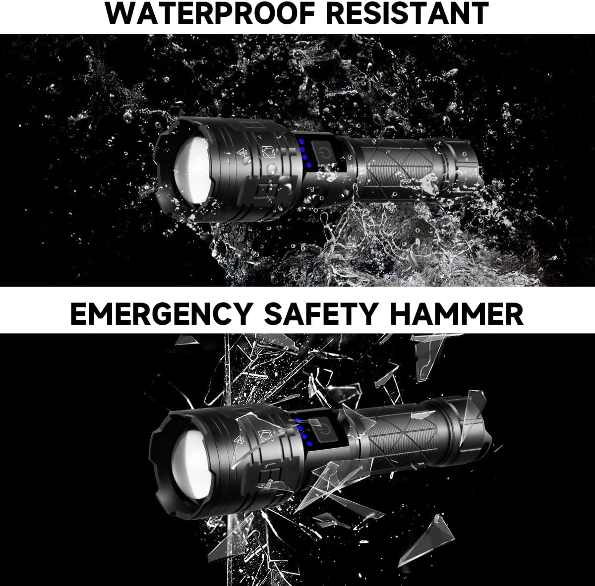 IkeeRuic Rechargeable Flashlights High Lumens, Powerful Tactical Flashlights, 5 Modes LED Flashlight Adjustable, Brightest Flashlight Waterproof, Handheld Flash Light for Emergencies, Camping, Hiking