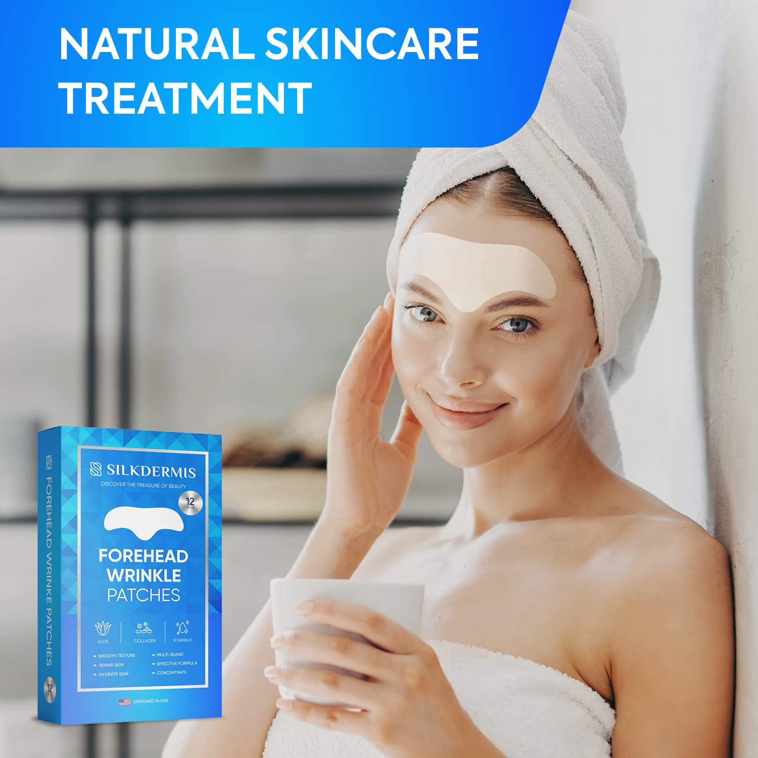 Forehead Wrinkle Patches 12Pcs with Aloe, Collagen, Vitamin E, Anti Wrinkle Patches, Forehead Wrinkles Treatment Blue(12 Forehead)