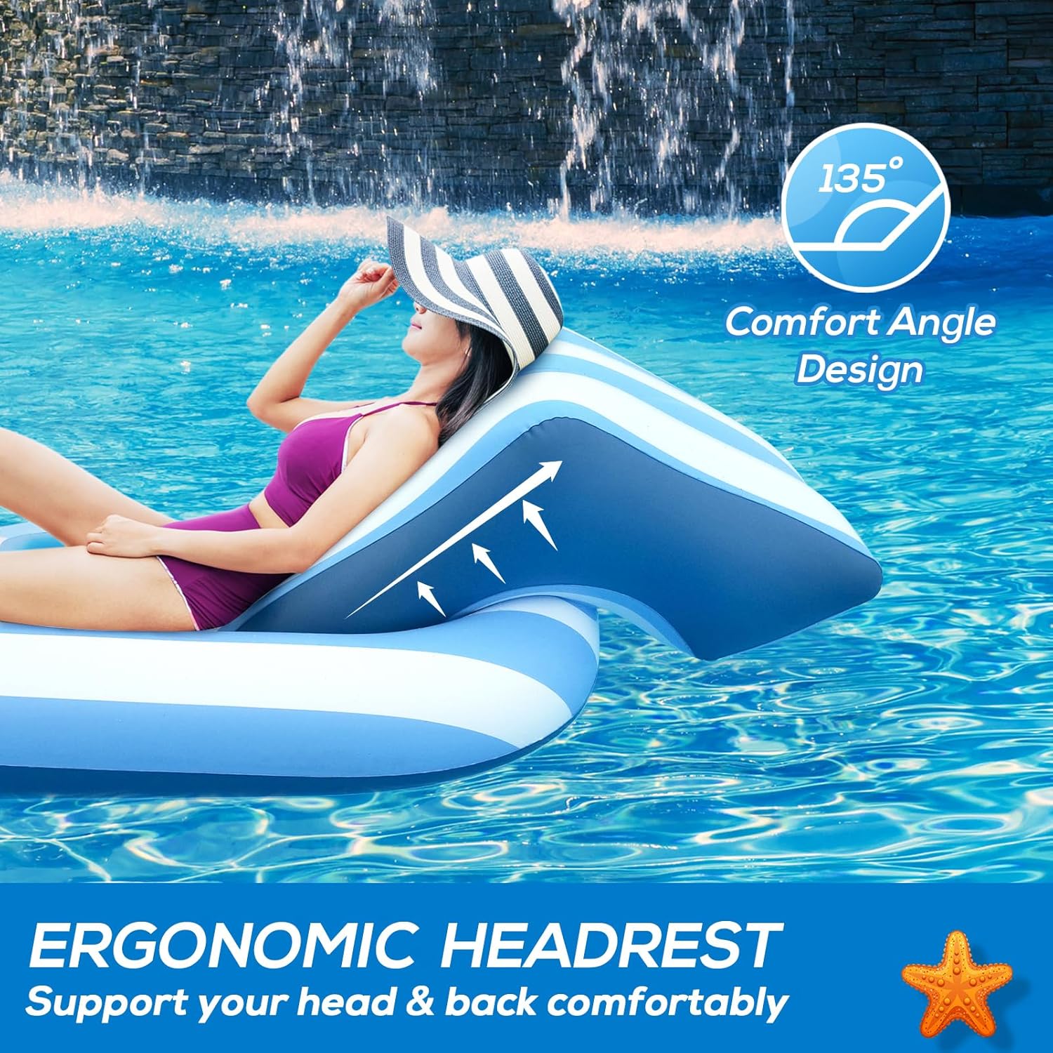 Pool Floats Adult Size, Inflatable Rafts Pool Lounger with Headrest & Cup Holder, Large Pool Floaties for Adult Heavy Duty Swimming Pool, Beach & Lake Sunbathing-Large
