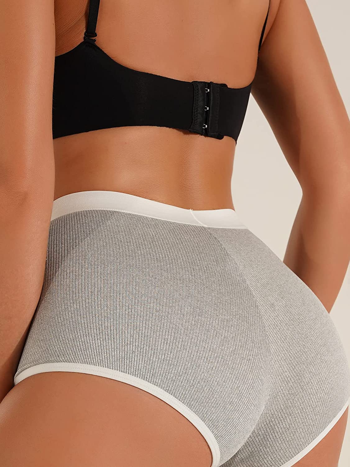 SHENHE Women's High Waisted Ribbed Boyshorts Underwear Booty Slip Biker Shorts Medium Light Grey