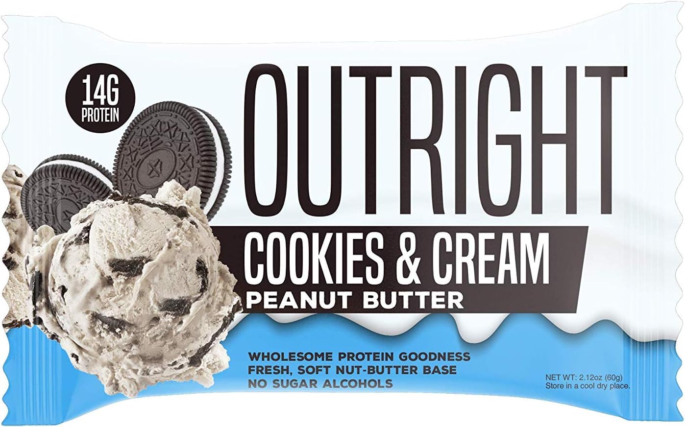 Outright Bars - Cookies & Cream Peanut Butter - Whole Food Protein Bar - No Sugar Alcohols - MTS Nutrition (12 Count) Cookies & Cream Peanut Butter 12 Count (Pack of 1)