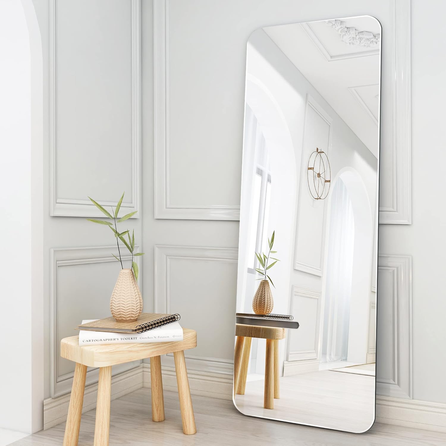 GLSLAND 21x64 Inch Rounded Frameless Full Length Mirror High Definition Full Body Mirror for Bedroom or Living Room