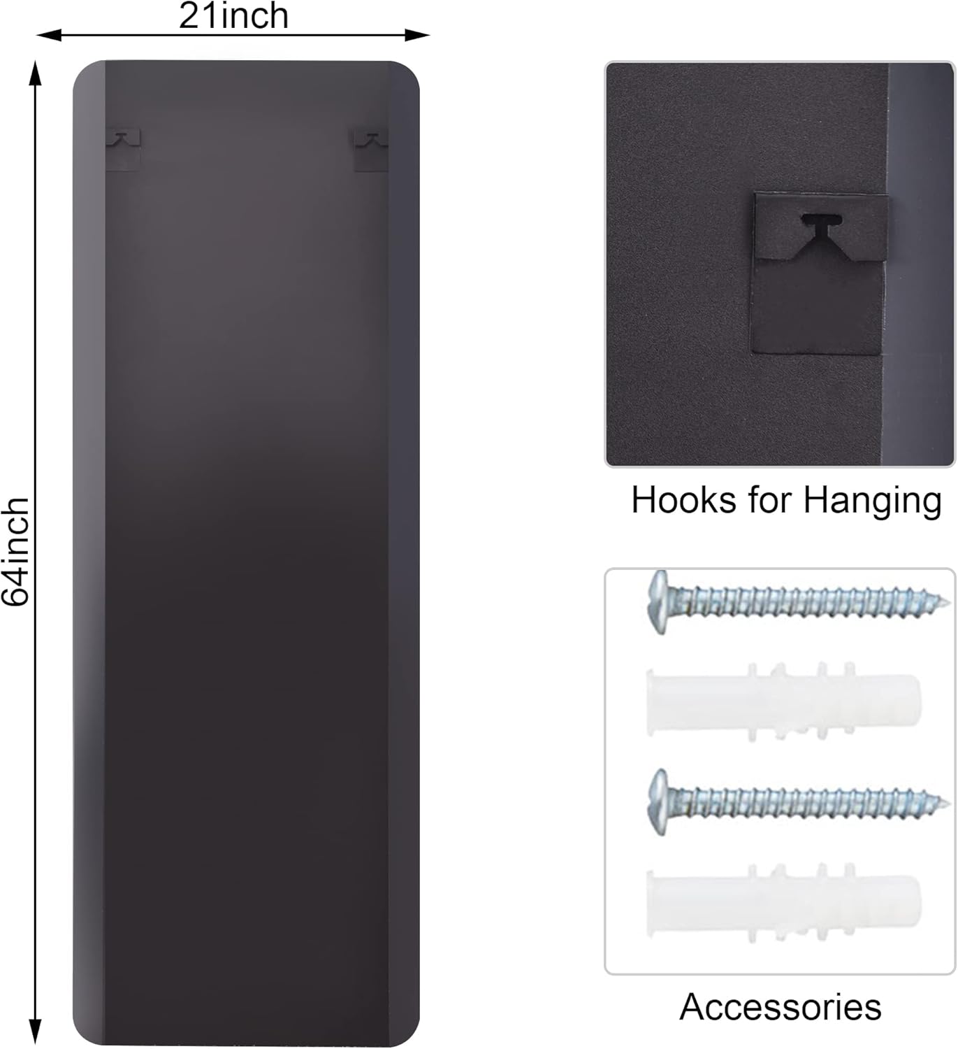 GLSLAND 21x64 Inch Rounded Frameless Full Length Mirror High Definition Full Body Mirror for Bedroom or Living Room