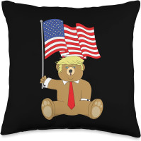 Trump Bear 2020 Trump Bear USA Patriot 4th of July MAGA Flag Funny 2020 Gift Throw Pillow, 16x16, Multicolor
