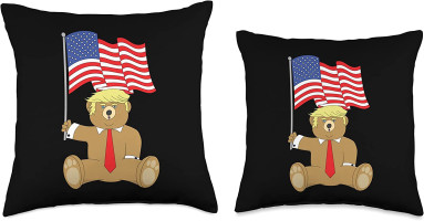 Trump Bear 2020 Trump Bear USA Patriot 4th of July MAGA Flag Funny 2020 Gift Throw Pillow, 16x16, Multicolor
