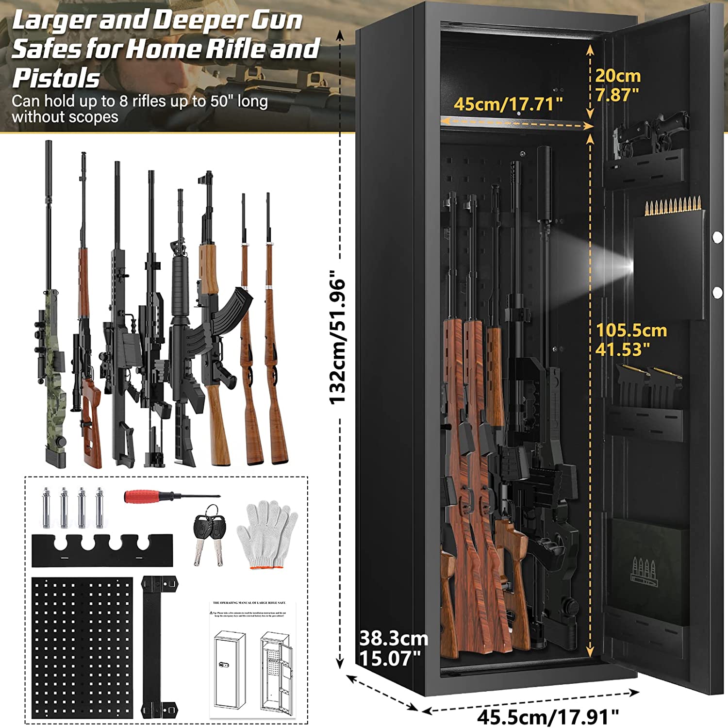 [Upgraded] 6-8 Fireproof Gun Safe Rifle, 51