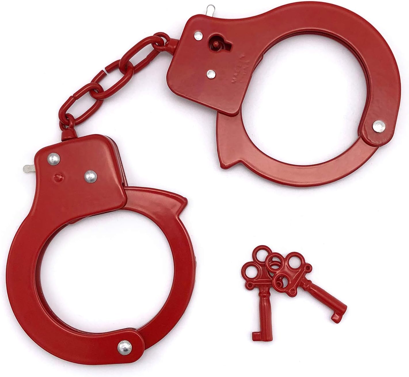 AUYYOSK Toy Metal Handcuffs with Key,Safety Party Supplies Accessory Pretend Play Hand Cuffs for Kids Children (Red)