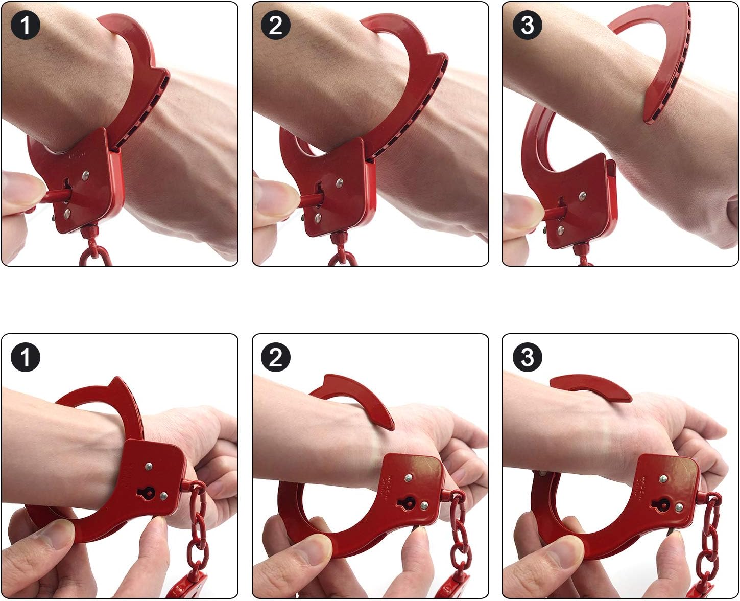 AUYYOSK Toy Metal Handcuffs with Key,Safety Party Supplies Accessory Pretend Play Hand Cuffs for Kids Children (Red)
