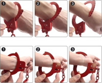 AUYYOSK Toy Metal Handcuffs with Key,Safety Party Supplies Accessory Pretend Play Hand Cuffs for Kids Children (Red)