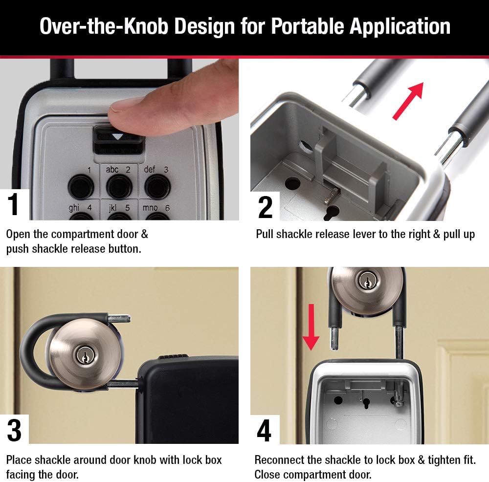Master Lock Black Outdoor Key Lock Box with Push Buttons to Hide a Key, Easily Set, Share, and Change Combination for Tenants, Guests, Clients, Move Between Listings, 5422E 3-1/2 In. H. x 2-1/4 In. W. x 1 In. D. 1 Pack