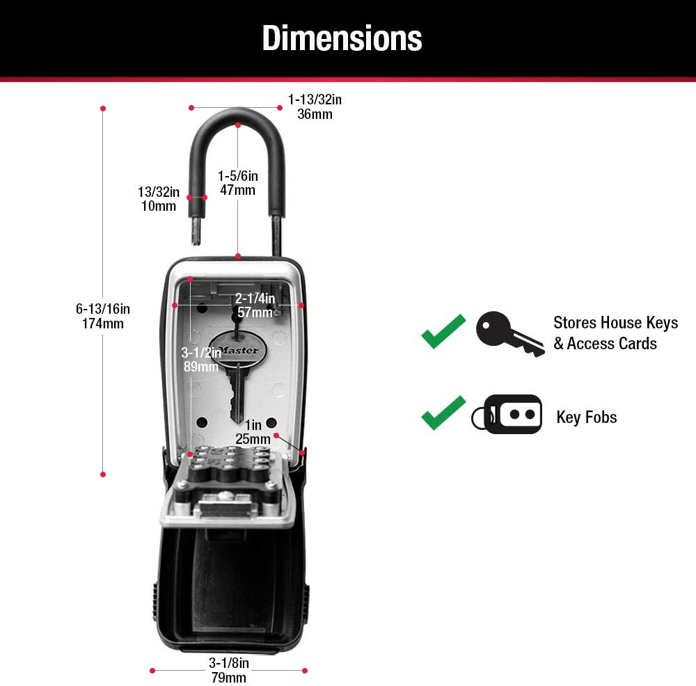 Master Lock Black Outdoor Key Lock Box with Push Buttons to Hide a Key, Easily Set, Share, and Change Combination for Tenants, Guests, Clients, Move Between Listings, 5422E 3-1/2 In. H. x 2-1/4 In. W. x 1 In. D. 1 Pack