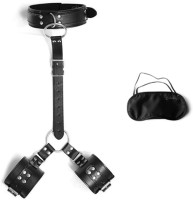 Restraints Sex Kit Neck to Wrist Cuffs y Restraint Collar Handcuffs Bondage Set Adjustable for Couples Adults BDSM Play Sex Games (Black)