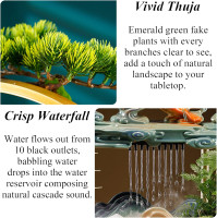 Peacock Water Fountains Indoor Tabletop Waterfall with LED Light Desktop Fountain for Meditation with Mist Japanese Fountain with Fake Plants Feng Shui Office Home Decor for Good Luck Wealth