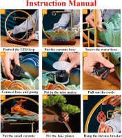 Peacock Water Fountains Indoor Tabletop Waterfall with LED Light Desktop Fountain for Meditation with Mist Japanese Fountain with Fake Plants Feng Shui Office Home Decor for Good Luck Wealth