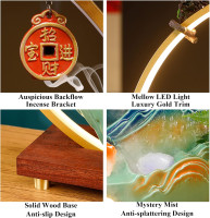 Peacock Water Fountains Indoor Tabletop Waterfall with LED Light Desktop Fountain for Meditation with Mist Japanese Fountain with Fake Plants Feng Shui Office Home Decor for Good Luck Wealth