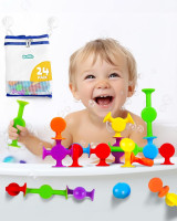 BUNMO Suction Bath Toys 24pcs | Connect, Build, Create | No Mold Bath Toy | Hours of Fun & Creativity | Stimulating & Addictive Sensory Suction Toy | No Hole Bath Toy | Mold Free Bath Toys Original 24 Pack