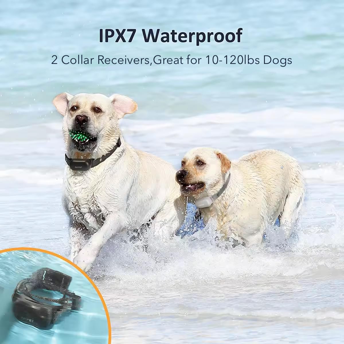 PATPET Shock Collar for Dogs(10-120lbs), 4000ft Rechargeable IPX7 Waterproof Training Collar with Remote for 2 Dogs- Electric Dog Collar for Small Medium Large Dogs 2 Packs Light grey