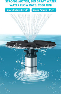 HQUA-FS02 120V, 1/4HP, OD(φ) 32” Large Pond Floating Fountain with 9000 GPH Fountain Pump, 100’ Power Cord, Two Spray Patterns 25'x6' and 13'×4' (1/4 HP Fountain)