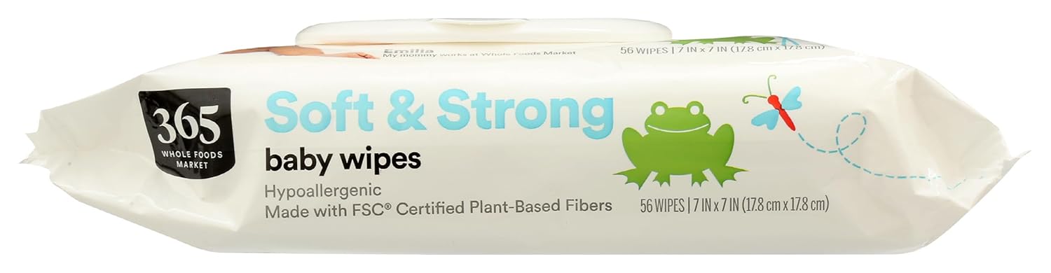 365 by Whole Foods Market, Soft & Strong Disposable Baby Wipes, Fragrance-Free, 56 Count 56 Count (Pack of 1)