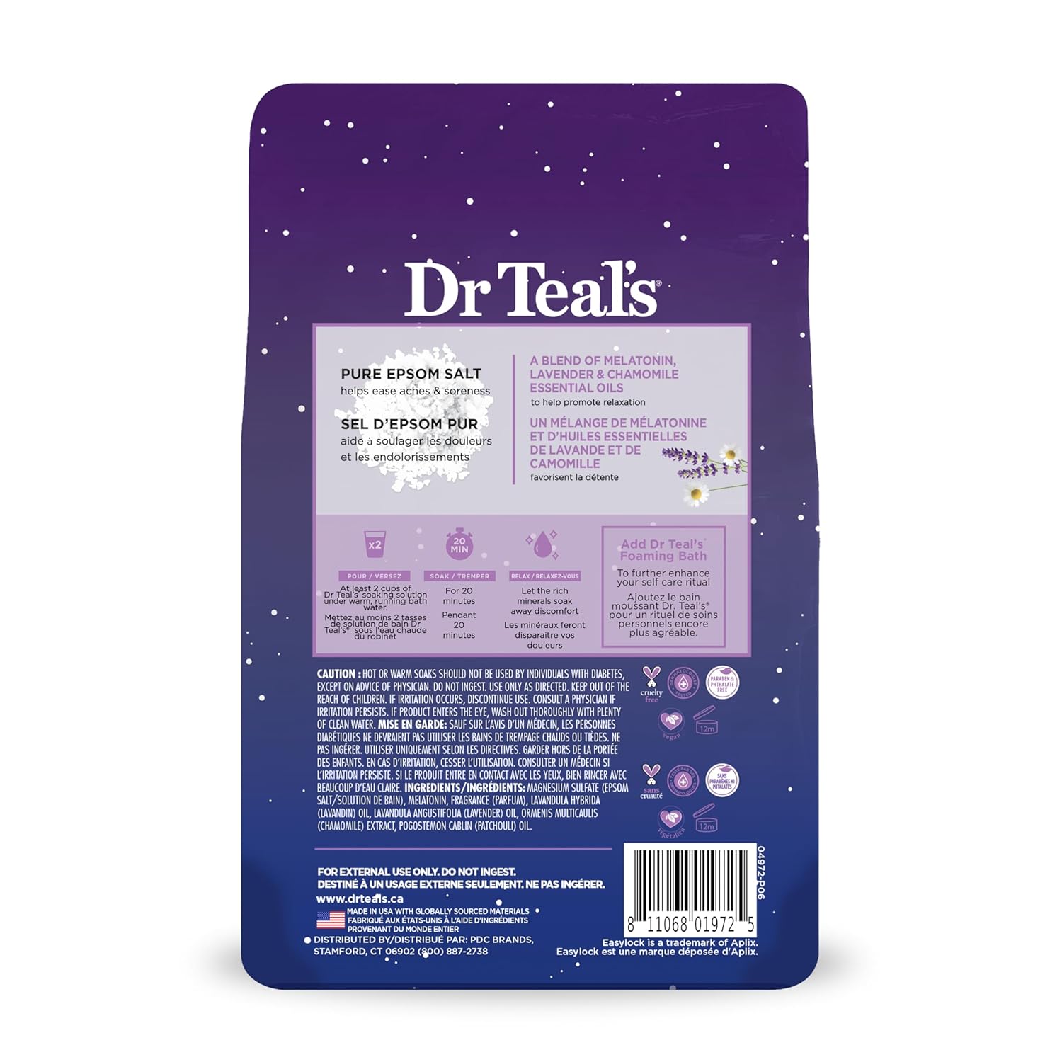 Dr Teal's Pure Epsom Salt Soak, Sleep Blend with Melatonin, Lavender & Chamomile Essential Oils, 3 lbs Sleep Soak 3 Pound (Pack of 1)