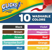 Crayola Clicks Retractable Tip Marker Set for Kids (10ct), Markers For School, Long Lasting Coloring Book Supplies, No Dry, Back to School Essentials, 6+ Classics