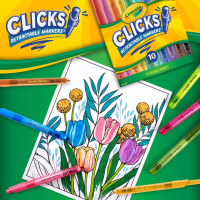 Crayola Clicks Retractable Tip Marker Set for Kids (10ct), Markers For School, Long Lasting Coloring Book Supplies, No Dry, Back to School Essentials, 6+ Classics
