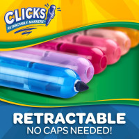 Crayola Clicks Retractable Tip Marker Set for Kids (10ct), Markers For School, Long Lasting Coloring Book Supplies, No Dry, Back to School Essentials, 6+ Classics