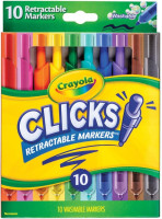 Crayola Clicks Retractable Tip Marker Set for Kids (10ct), Markers For School, Long Lasting Coloring Book Supplies, No Dry, Back to School Essentials, 6+ Classics