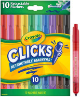 Crayola Clicks Retractable Tip Marker Set for Kids (10ct), Markers For School, Long Lasting Coloring Book Supplies, No Dry, Back to School Essentials, 6+ Classics