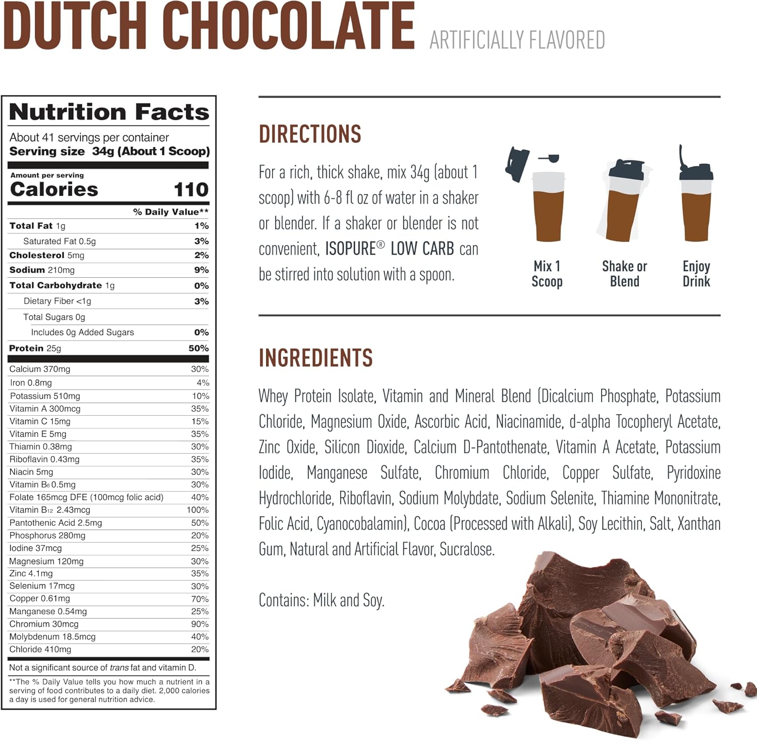 Isopure Low Carb 100% Pure Whey Isolate Protein Powder, Lactose Free, Gluten Free, With Vitamins, Dutch Chocolate, 25g Protein Per Serving, 3 Lbs, 41 Servings (Packaging May Vary) Chocolate 3 Pound (Pack of 1)