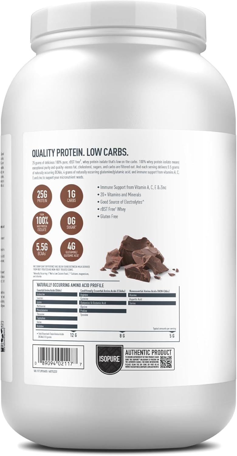 Isopure Low Carb 100% Pure Whey Isolate Protein Powder, Lactose Free, Gluten Free, With Vitamins, Dutch Chocolate, 25g Protein Per Serving, 3 Lbs, 41 Servings (Packaging May Vary) Chocolate 3 Pound (Pack of 1)